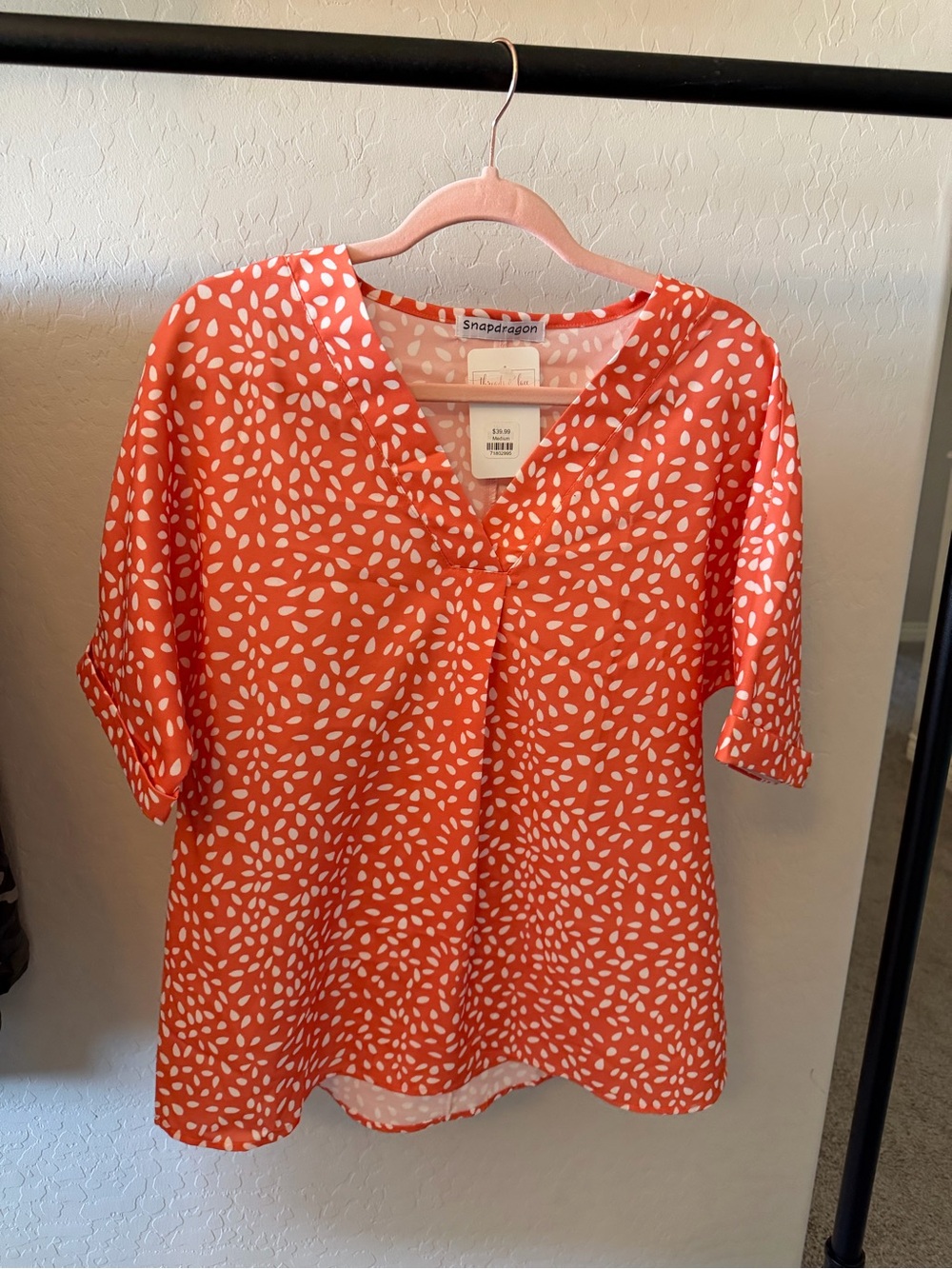 Coral Polka Dot Printed V-Neck Blouse